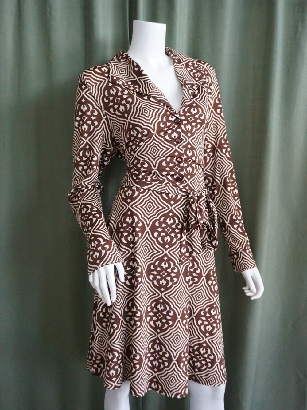 INC Brown Off White Hippie Psychedelic Print Knit Belted Dress - Size XL